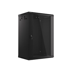 Lanberg WF01-6418-10B 19" 18U SZÉL:600mm MÉLY:450mm MAG:907mm lapraszerelt üvegajtós fekete fali rack szekrény