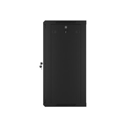 Lanberg WF01-6418-10B 19" 18U SZÉL:600mm MÉLY:450mm MAG:907mm lapraszerelt üvegajtós fekete fali rack szekrény