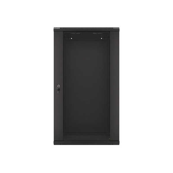 Lanberg WF01-6422-10B 19" 22U SZÉL:600mm MÉLY:450mm MAG:1085mm lapraszerelt üvegajtós fekete fali rack szekrény