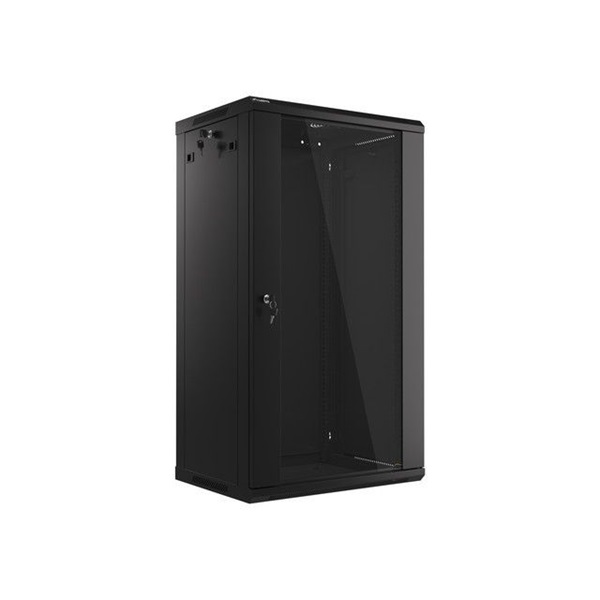 Lanberg WF01-6422-10B 19" 22U SZÉL:600mm MÉLY:450mm MAG:1085mm lapraszerelt üvegajtós fekete fali rack szekrény