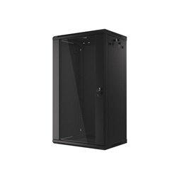 Lanberg WF01-6422-10B 19" 22U SZÉL:600mm MÉLY:450mm MAG:1085mm lapraszerelt üvegajtós fekete fali rack szekrény