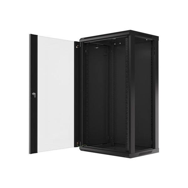 Lanberg WF01-6422-10B 19" 22U SZÉL:600mm MÉLY:450mm MAG:1085mm lapraszerelt üvegajtós fekete fali rack szekrény