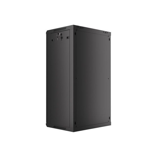 Lanberg WF01-6422-10B 19" 22U SZÉL:600mm MÉLY:450mm MAG:1085mm lapraszerelt üvegajtós fekete fali rack szekrény