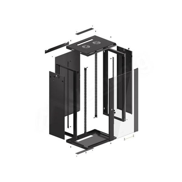 Lanberg WF01-6422-10B 19" 22U SZÉL:600mm MÉLY:450mm MAG:1085mm lapraszerelt üvegajtós fekete fali rack szekrény