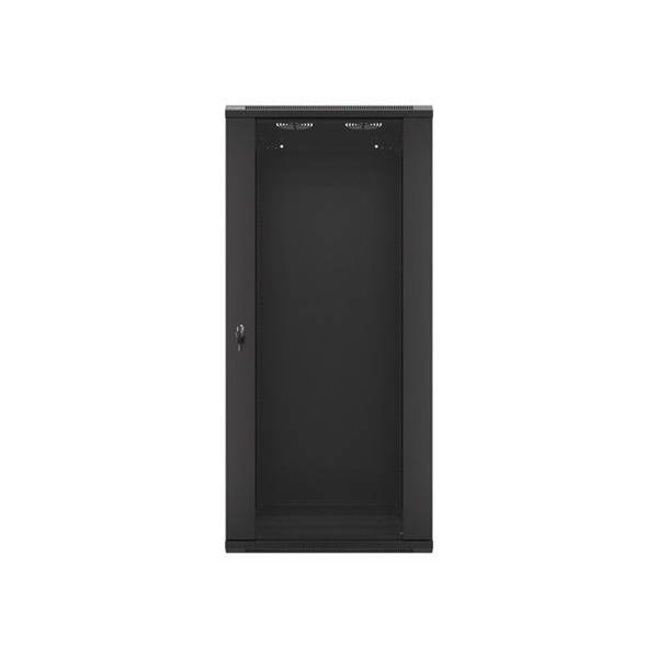 Lanberg WF01-6427-10B 19" 27U SZÉL:600mm MÉLY:450mm MAG:1307mm lapraszerelt üvegajtós fekete fali rack szekrény