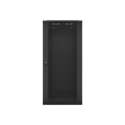 Lanberg WF01-6427-10B 19" 27U SZÉL:600mm MÉLY:450mm MAG:1307mm lapraszerelt üvegajtós fekete fali rack szekrény
