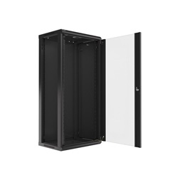 Lanberg WF01-6427-10B 19" 27U SZÉL:600mm MÉLY:450mm MAG:1307mm lapraszerelt üvegajtós fekete fali rack szekrény