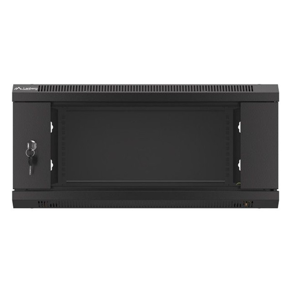 Lanberg WF01-6604-10B 19" 4U SZÉL:600mm MÉLY:600mm MAG:290mm lapraszerelt üvegajtós fekete fali rack szekrény