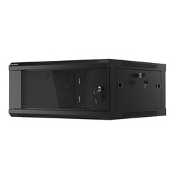 Lanberg WF01-6604-10B 19" 4U SZÉL:600mm MÉLY:600mm MAG:290mm lapraszerelt üvegajtós fekete fali rack szekrény