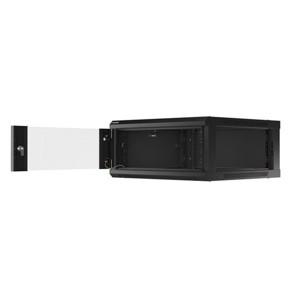 Lanberg WF01-6604-10B 19" 4U SZÉL:600mm MÉLY:600mm MAG:290mm lapraszerelt üvegajtós fekete fali rack szekrény