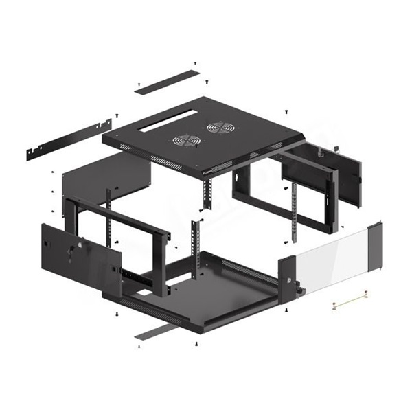 Lanberg WF01-6604-10B 19" 4U SZÉL:600mm MÉLY:600mm MAG:290mm lapraszerelt üvegajtós fekete fali rack szekrény