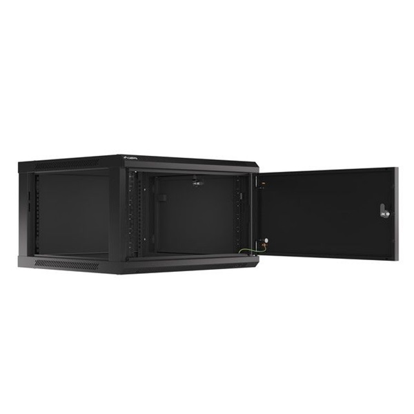 Lanberg WF01-6606-00B 19" 6U SZÉL:600mm MÉLY:600mm MAG:379mm lapraszerelt fémajtós fekete fali rack szekrény