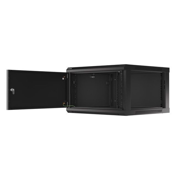 Lanberg WF01-6606-00B 19" 6U SZÉL:600mm MÉLY:600mm MAG:379mm lapraszerelt fémajtós fekete fali rack szekrény