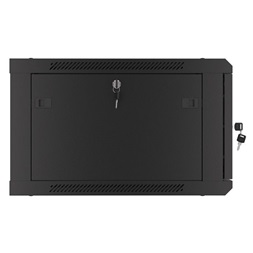 Lanberg WF01-6606-00B 19" 6U SZÉL:600mm MÉLY:600mm MAG:379mm lapraszerelt fémajtós fekete fali rack szekrény