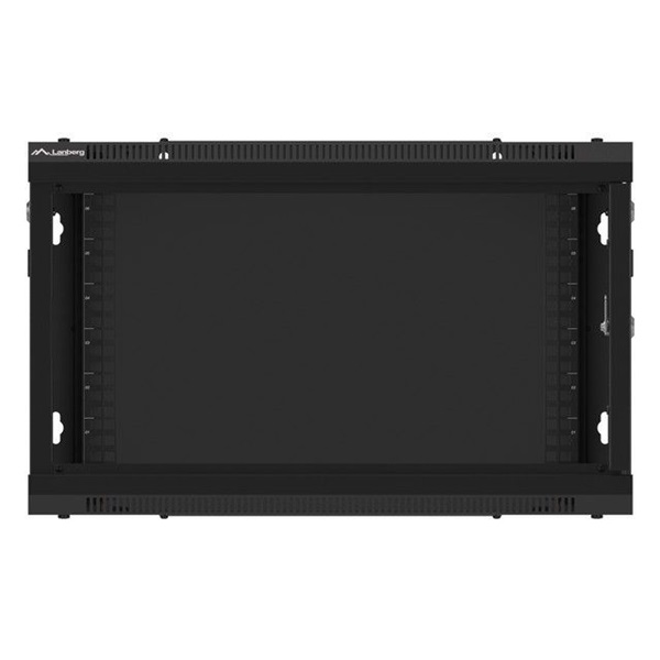 Lanberg WF01-6606-00B 19" 6U SZÉL:600mm MÉLY:600mm MAG:379mm lapraszerelt fémajtós fekete fali rack szekrény