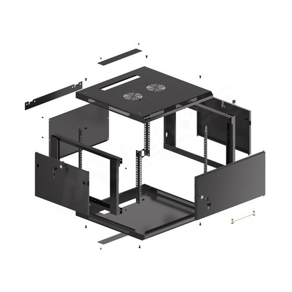 Lanberg WF01-6606-00B 19" 6U SZÉL:600mm MÉLY:600mm MAG:379mm lapraszerelt fémajtós fekete fali rack szekrény
