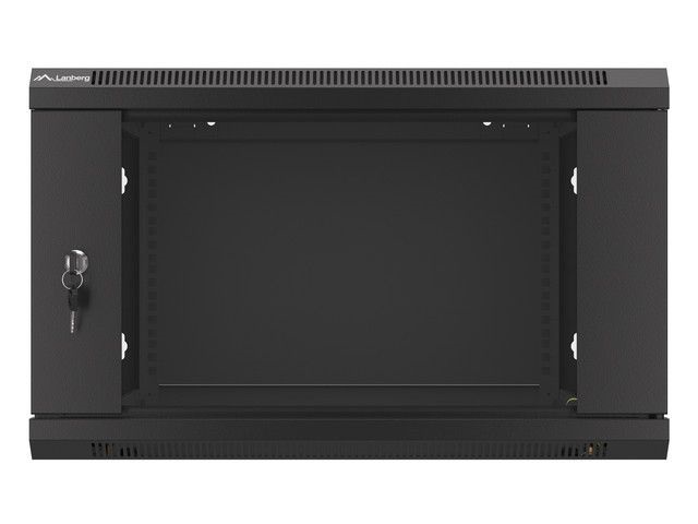 Lanberg WF01-6606-10B 19" 6U SZÉL:600mm MÉLY:600mm MAG:379mm lapraszerelt üvegajtós fekete fali rack szekrény