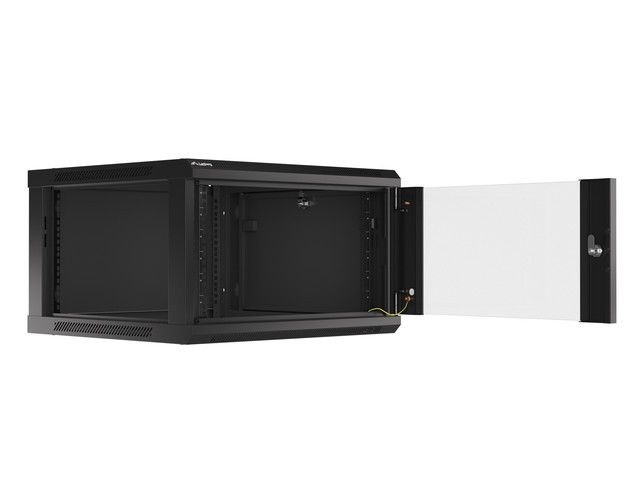 Lanberg WF01-6606-10B 19" 6U SZÉL:600mm MÉLY:600mm MAG:379mm lapraszerelt üvegajtós fekete fali rack szekrény