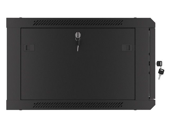 Lanberg WF01-6606-10B 19" 6U SZÉL:600mm MÉLY:600mm MAG:379mm lapraszerelt üvegajtós fekete fali rack szekrény