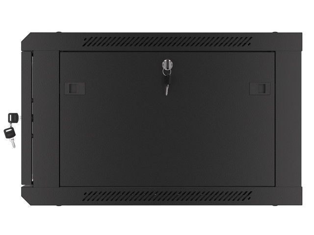 Lanberg WF01-6606-10B 19" 6U SZÉL:600mm MÉLY:600mm MAG:379mm lapraszerelt üvegajtós fekete fali rack szekrény