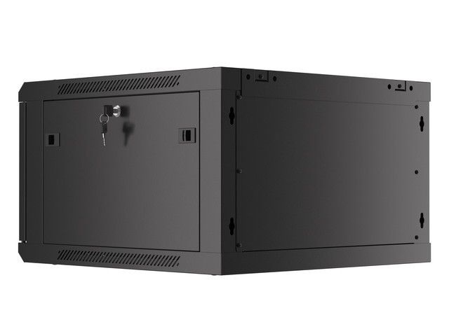 Lanberg WF01-6606-10B 19" 6U SZÉL:600mm MÉLY:600mm MAG:379mm lapraszerelt üvegajtós fekete fali rack szekrény