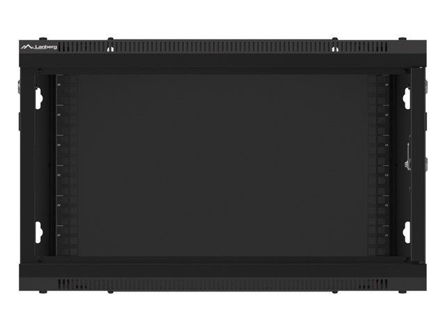 Lanberg WF01-6606-10B 19" 6U SZÉL:600mm MÉLY:600mm MAG:379mm lapraszerelt üvegajtós fekete fali rack szekrény