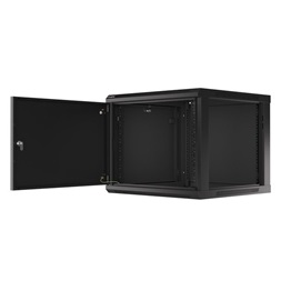 Lanberg WF01-6609-00B 19" 9U SZÉL:600mm MÉLY:600mm MAG:512mm lapraszerelt fémajtós fekete fali rack szekrény