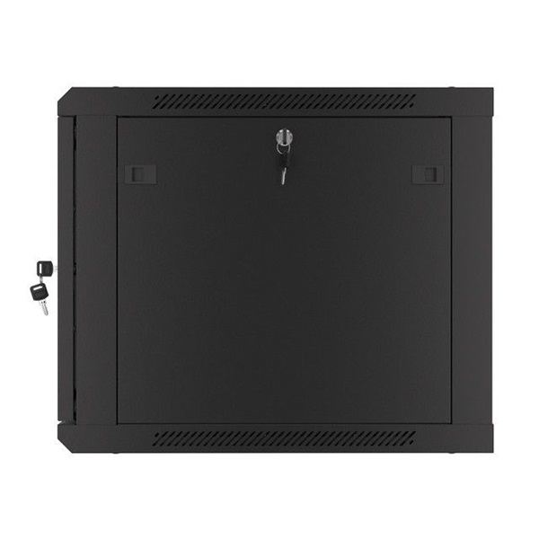 Lanberg WF01-6609-00B 19" 9U SZÉL:600mm MÉLY:600mm MAG:512mm lapraszerelt fémajtós fekete fali rack szekrény