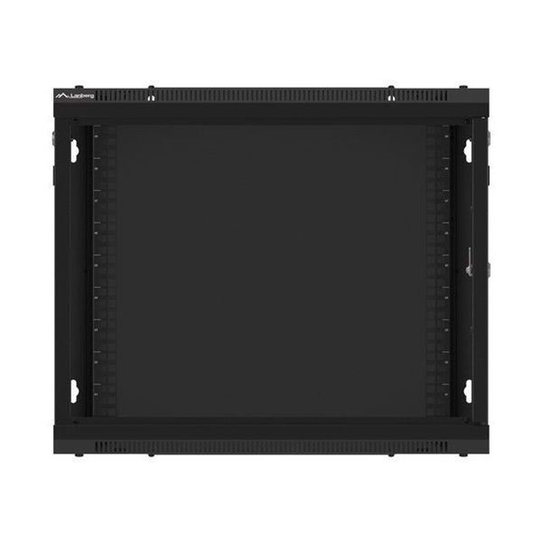 Lanberg WF01-6609-00B 19" 9U SZÉL:600mm MÉLY:600mm MAG:512mm lapraszerelt fémajtós fekete fali rack szekrény