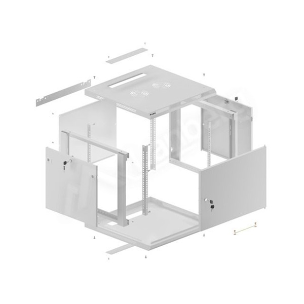 Lanberg WF01-6609-00S 19" 9U SZÉL:600mm MÉLY:600mm MAG:512mm lapraszerelt fémajtós szürke fali rack szekrény
