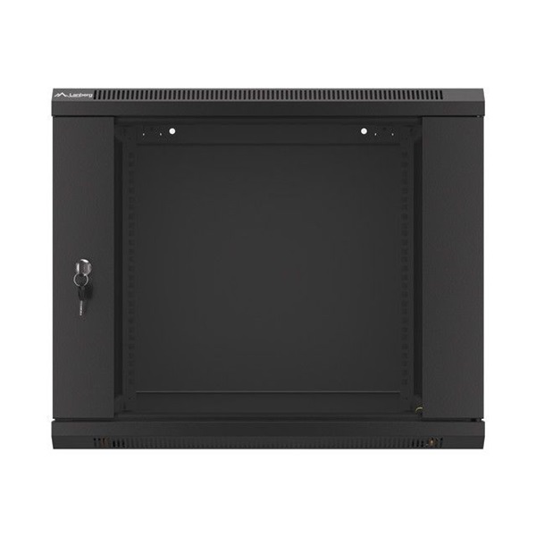 Lanberg WF01-6609-10B 19" 9U SZÉL:600mm MÉLY:600mm MAG:512mm lapraszerelt üvegajtós fekete fali rack szekrény