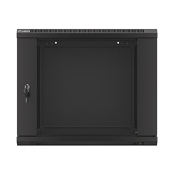 Lanberg WF01-6609-10B 19" 9U SZÉL:600mm MÉLY:600mm MAG:512mm lapraszerelt üvegajtós fekete fali rack szekrény