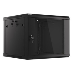 Lanberg WF01-6609-10B 19" 9U SZÉL:600mm MÉLY:600mm MAG:512mm lapraszerelt üvegajtós fekete fali rack szekrény