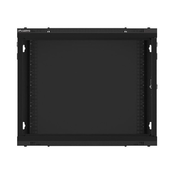 Lanberg WF01-6609-10B 19" 9U SZÉL:600mm MÉLY:600mm MAG:512mm lapraszerelt üvegajtós fekete fali rack szekrény