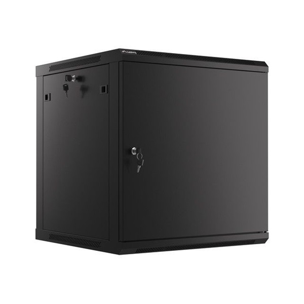 Lanberg WF01-6612-00B 19" 12U SZÉL:600mm MÉLY:600mm MAG:645mm lapraszerelt fémajtós fekete fali rack szekrény