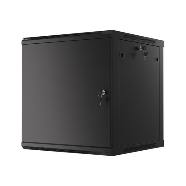 Lanberg WF01-6612-00B 19" 12U SZÉL:600mm MÉLY:600mm MAG:645mm lapraszerelt fémajtós fekete fali rack szekrény