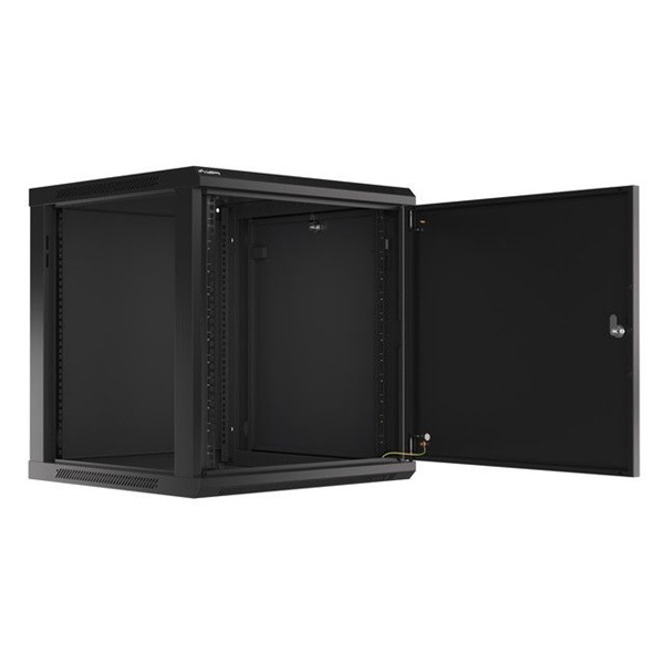 Lanberg WF01-6612-00B 19" 12U SZÉL:600mm MÉLY:600mm MAG:645mm lapraszerelt fémajtós fekete fali rack szekrény