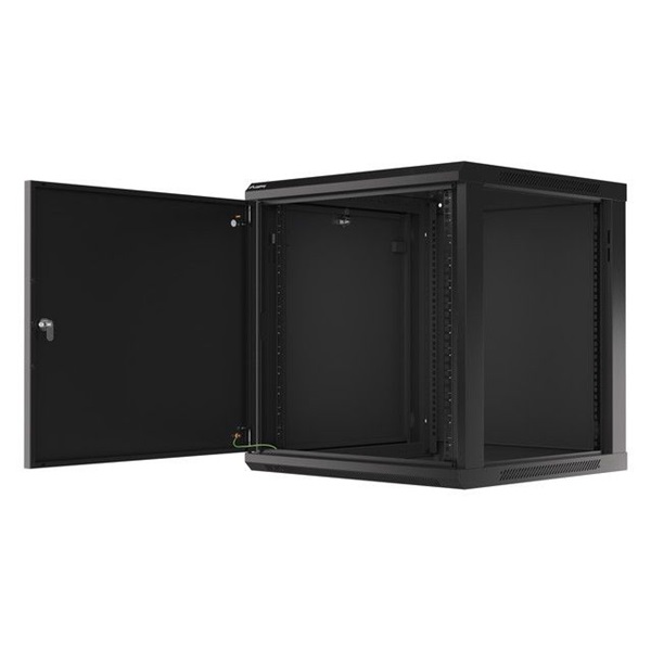 Lanberg WF01-6612-00B 19" 12U SZÉL:600mm MÉLY:600mm MAG:645mm lapraszerelt fémajtós fekete fali rack szekrény