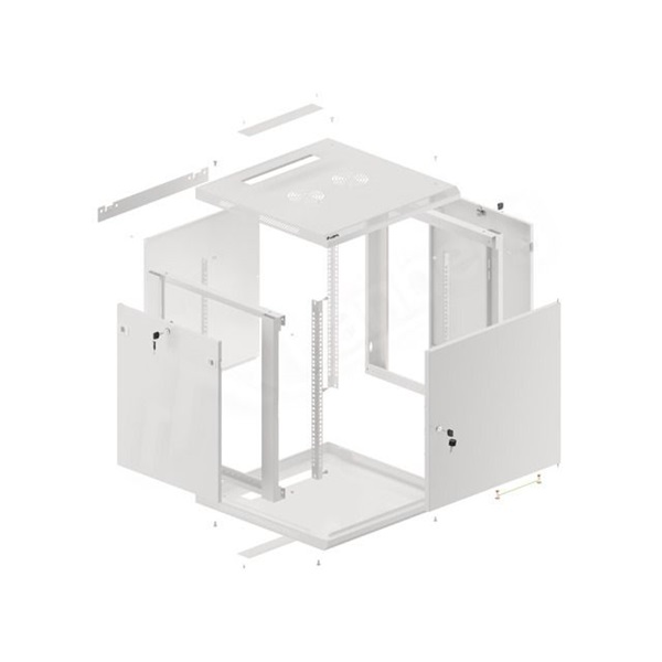 Lanberg WF01-6612-00S 19" 12U SZÉL:600mm MÉLY:600mm MAG:645mm lapraszerelt fémajtós szürke fali rack szekrény