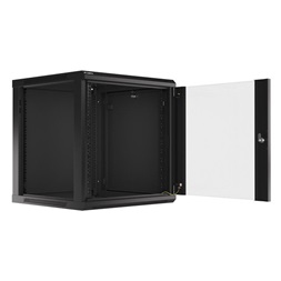 Lanberg WF01-6612-10B 19" 12U SZÉL:600mm MÉLY:600mm MAG:640mm lapraszerelt üvegajtós fekete fali rack szekrény