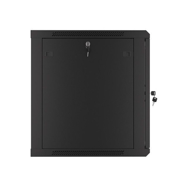 Lanberg WF01-6612-10B 19" 12U SZÉL:600mm MÉLY:600mm MAG:640mm lapraszerelt üvegajtós fekete fali rack szekrény