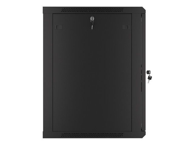 Lanberg WF01-6615-10B 19" 15U SZÉL:600mm MÉLY:600mm MAG:774mm lapraszerelt üvegajtós fekete fali rack szekrény