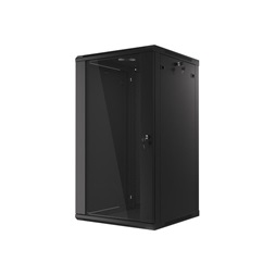 Lanberg WF01-6622-10B 19" 22U SZÉL:600mm MÉLY:600mm MAG:1085mm lapraszerelt üvegajtós fekete fali rack szekrény
