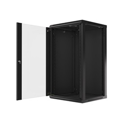 Lanberg WF01-6622-10B 19" 22U SZÉL:600mm MÉLY:600mm MAG:1085mm lapraszerelt üvegajtós fekete fali rack szekrény