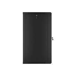 Lanberg WF01-6622-10B 19" 22U SZÉL:600mm MÉLY:600mm MAG:1085mm lapraszerelt üvegajtós fekete fali rack szekrény