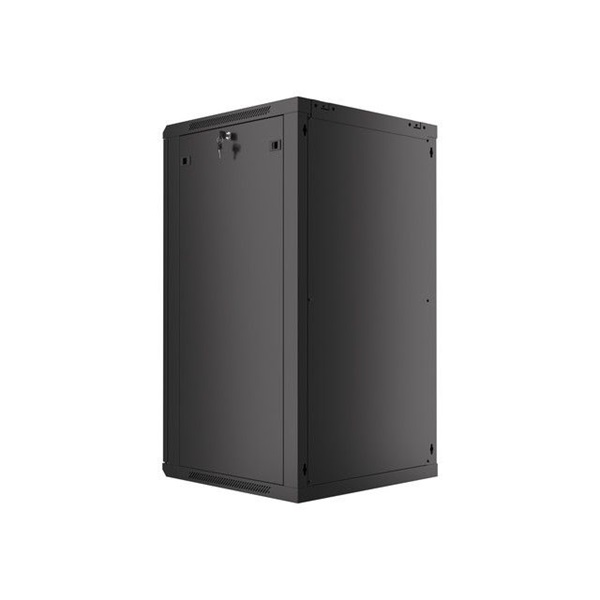 Lanberg WF01-6622-10B 19" 22U SZÉL:600mm MÉLY:600mm MAG:1085mm lapraszerelt üvegajtós fekete fali rack szekrény