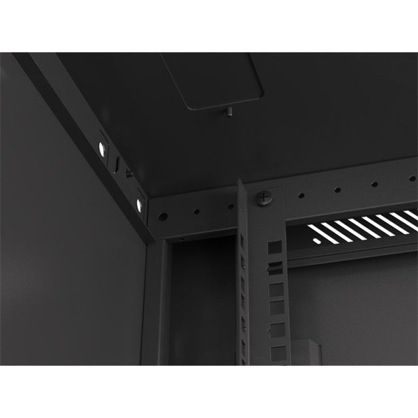 Lanberg WF01-6622-10B 19" 22U SZÉL:600mm MÉLY:600mm MAG:1085mm lapraszerelt üvegajtós fekete fali rack szekrény