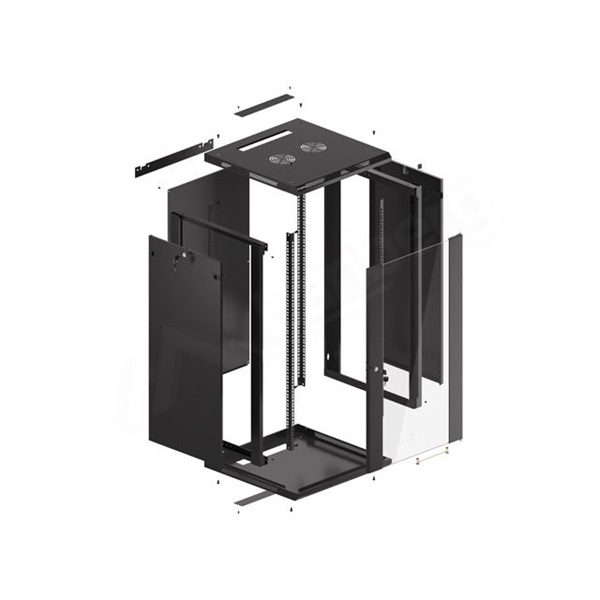 Lanberg WF01-6622-10B 19" 22U SZÉL:600mm MÉLY:600mm MAG:1085mm lapraszerelt üvegajtós fekete fali rack szekrény