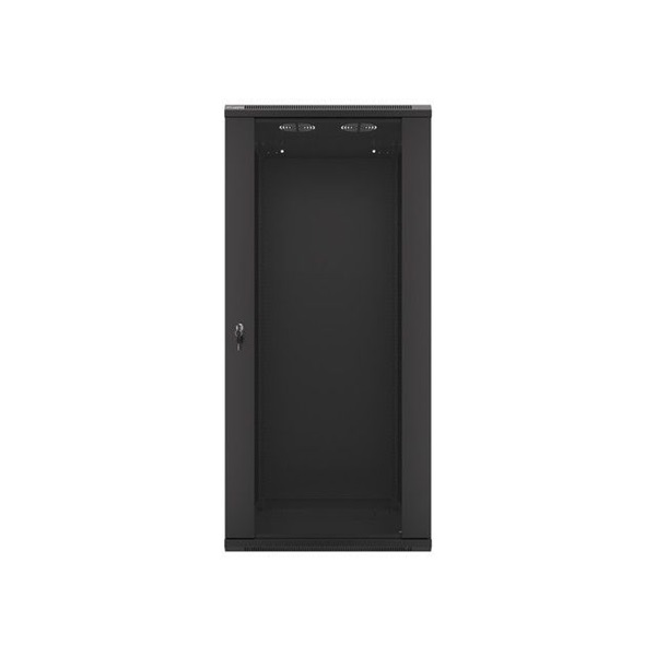 Lanberg WF01-6627-10B 19" 27U SZÉL:600mm MÉLY:600mm MAG:1307mm lapraszerelt üvegajtós fekete fali rack szekrény