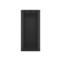 Lanberg WF01-6627-10B 19" 27U SZÉL:600mm MÉLY:600mm MAG:1307mm lapraszerelt üvegajtós fekete fali rack szekrény